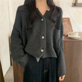 Plain Pocket-detail Long-sleeve Knit Top