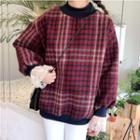 Lace Panel Plaid Pullover