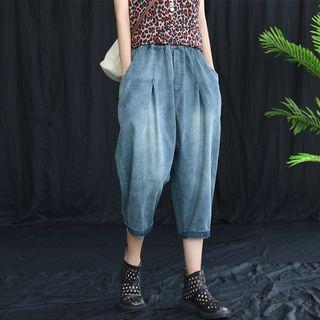 Cropped Denim Harem Pants Blue - One Size