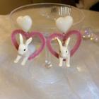 Heart Rabbit Acrylic Dangle Earring 1 Pair - Pink & White - One Size
