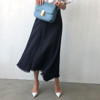 Fringe-hem A-line Maxi Skirt
