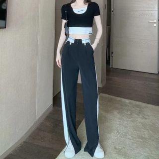 Long-sleeve Two-tone T-shirt / Sweatpants