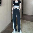 Long-sleeve Two-tone T-shirt / Sweatpants