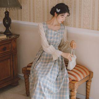 Plaid Long-sleeve Square Neck Dress