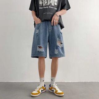 Distressed Loose Fit Denim Shorts