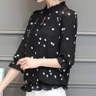 Dotted Elbow-sleeve Chiffon Blouse