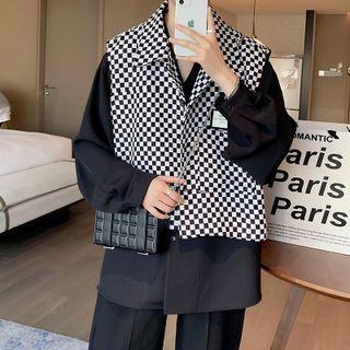 Checkerboard Button-up Cropped Vest