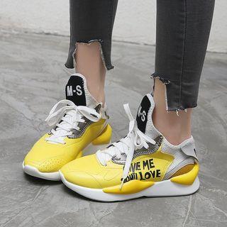Lettering Platform Lace Up Sneakers