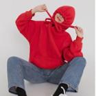 Plain Pocket-detail Hoodie Red - One Size