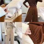 Plain Elastic-waist Woolen Cropped Wide-leg Pants