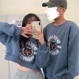 Vintage Cat Print Cropped Sweatshirt