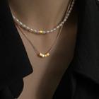 Cube Alloy Pendant Freshwater Pearl Necklace