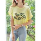 Letter Smiley-printed Stripe T-shirt Yellow - One Size