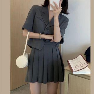 Set: Short-sleeve Shirt + Pleated Mini A-line Skirt