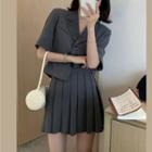 Set: Short-sleeve Shirt + Pleated Mini A-line Skirt