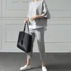 Set: Elbow-sleeve Mock Two-piece Top + Cropped Pants
