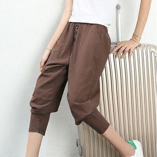 Buttoned-front Plain Harem Pants