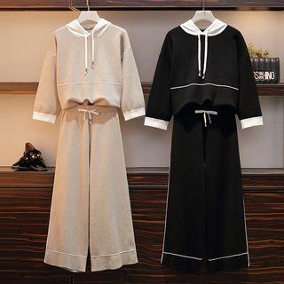 Set: Color Block Hoodie + Wide Leg Pants