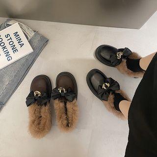 Fluffy Trim Bow Accent Platform Shoes