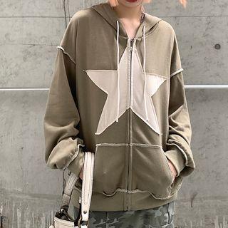 Long-sleeve Star Print Zip Up Hoodie