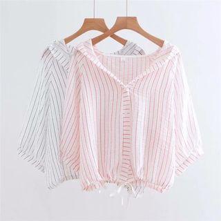 3/4-sleeve Striped Hooded Light Jacket