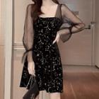 Mesh Sleeve Star A-line Mini Dress