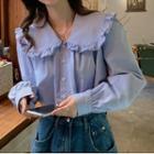 Long-sleeve Wide Collar Frill Trim Blouse