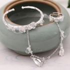 Wedding Alloy Chained Open Bangle Ring Silver - One Size
