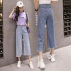 High-waist Slit Capri Wide-leg Jeans