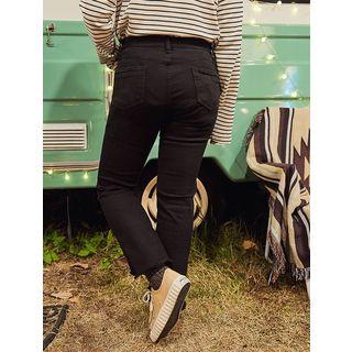 Fleece-lined Distressed Boot-cut Jeans