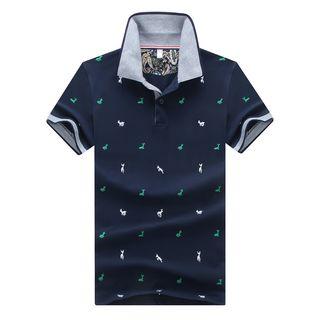 Deer Print Short-sleeve Polo Shirt