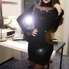 Mesh-neck Lace-cuff Bodycon Dress