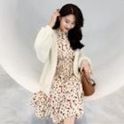 Chiffon Long Sleeve Dress / Faux Fur Knit Jacket