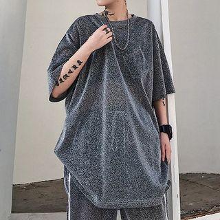 Set: Elbow-sleeve Velvet T-shirt + Sweatpants