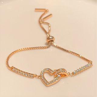 Heart Rhinestone Bracelet Bracelet - Heart - Rose Gold - One Size