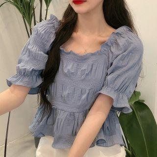 Short-sleeve Square-neck Ruffle-trim Top