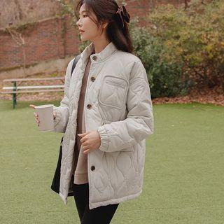 Drawstring Patch-pocket Quilted Coat