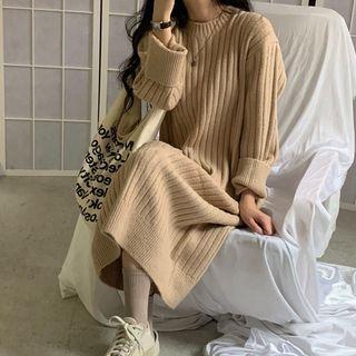 Long-sleeve Round Neck Midi Knit Dress