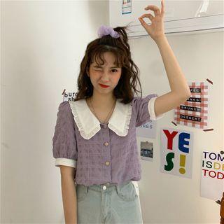 Puff-sleeve Shirred Ruffled Blouse