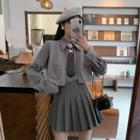 Shirt / Buckled Tie / Chained Open-front Sweater Vest / Pleated Mini A-line Skirt