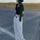 Set: Long-sleeve Crop T-shirt + Cutout Wide Leg Pants
