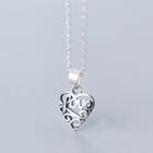 925 Sterling Silver Perforated Heart Necklace Silver - One Size