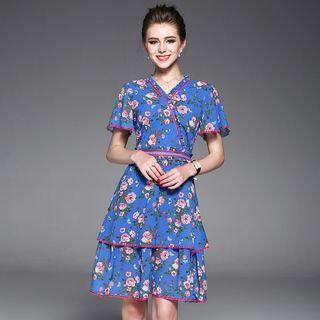Short-sleeve Floral Layered Dress