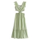 Sleeveless Ruffled Cut-out Maxi A-line Dress
