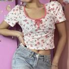 Short-sleeve Floral Crop Top White - One Size