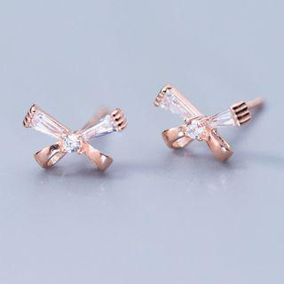 925 Sterling Silver Rhinestone Bow Earring