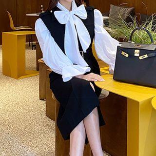 Set: Buttoned Vest + A-line Midi Skirt