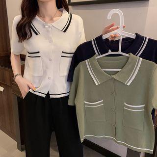 Polo Short-sleeve Contrast-trim Knit Top