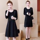 Long-sleeve Grommet A-line Dress
