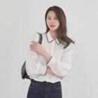 Pleated-sleeve Piped Faux-pearl Blouse